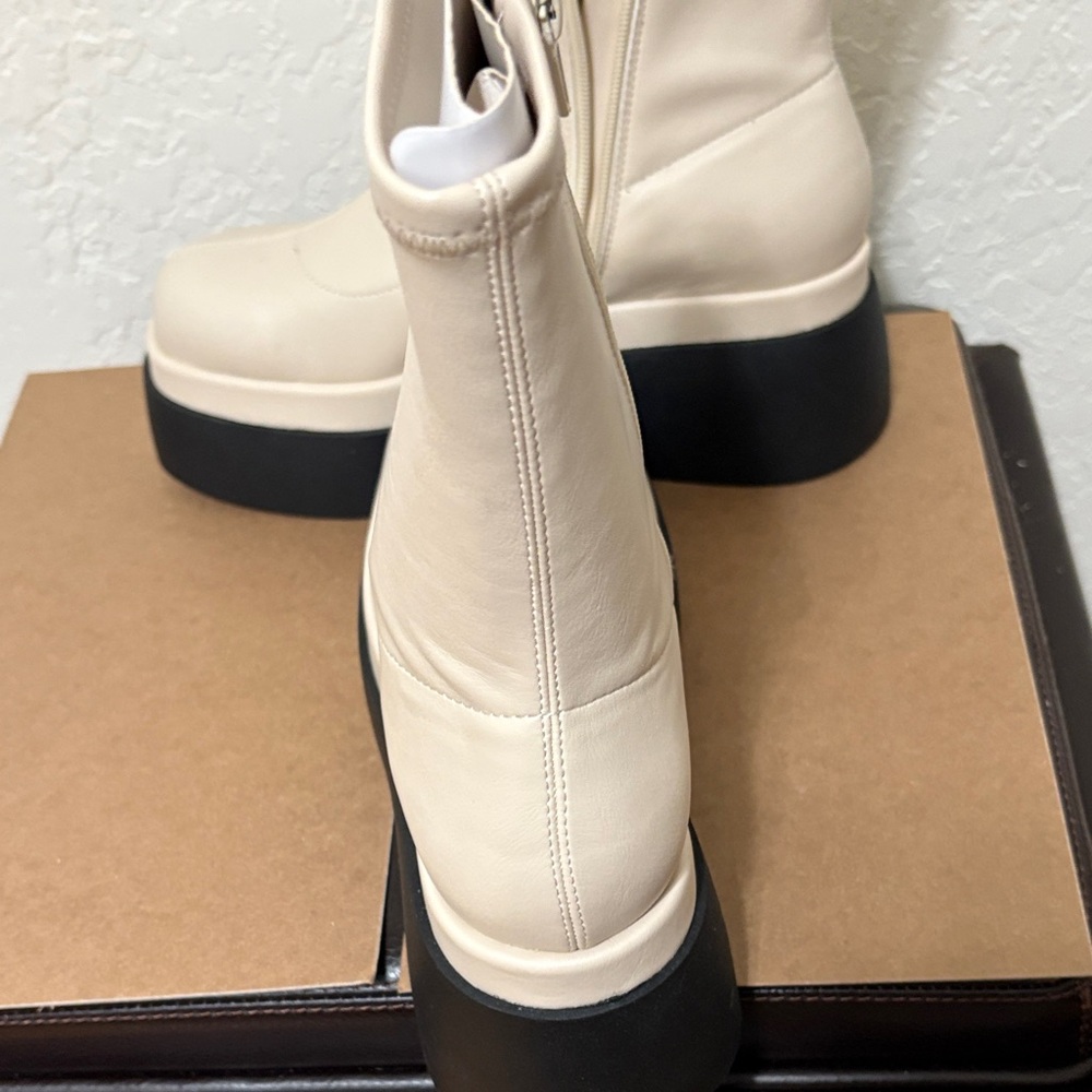 Cream Platform Ankle Boots NWOT - Picture 2 of 6